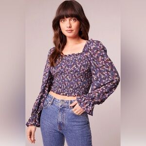 AGATHE PURPLE FLORAL SMOCKED TOP